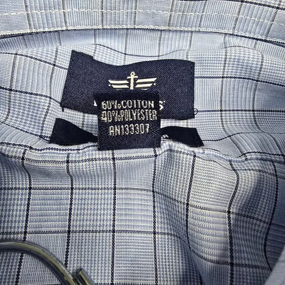 Dockers Mens Long Sleeve Blue‎ Plaid Button Down Dress Shirt Fitted Stretch Sz L - Picture 10 of 13